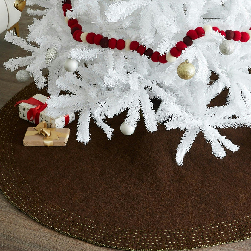 Handmade White House Design Quilted Edge Christmas Tree Skirt Felt 60" Arcadia Home
