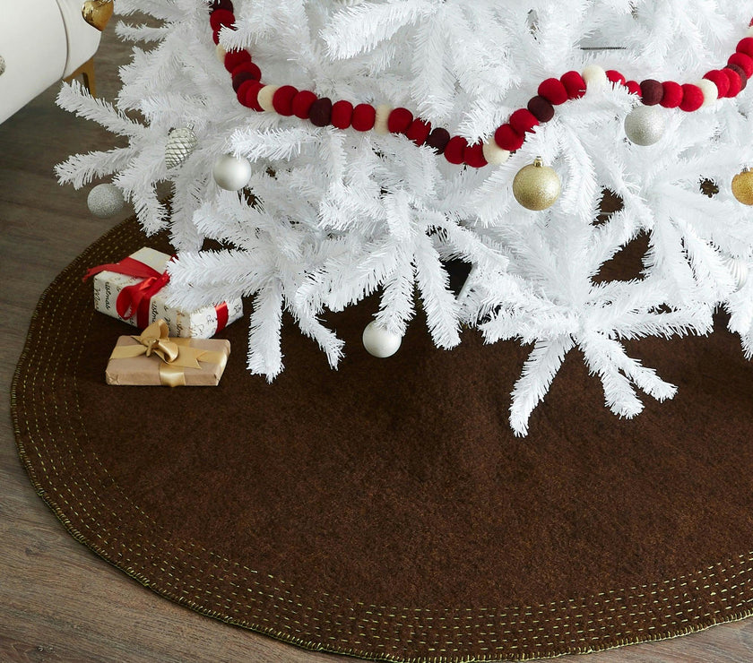 Handmade White House Design Quilted Edge Christmas Tree Skirt Felt 60"