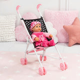 Bayer Design Dolls: Buggy Umbrella Stroller - Hearts Black & Pink