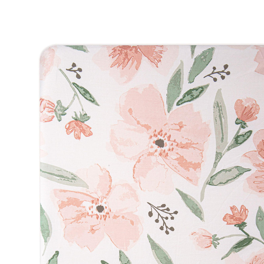 Parker Pink Floral Cotton Fitted Crib Sheet