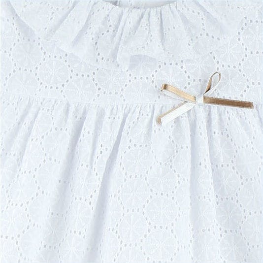 Girls' White Eyelet Ruffle Dress, White