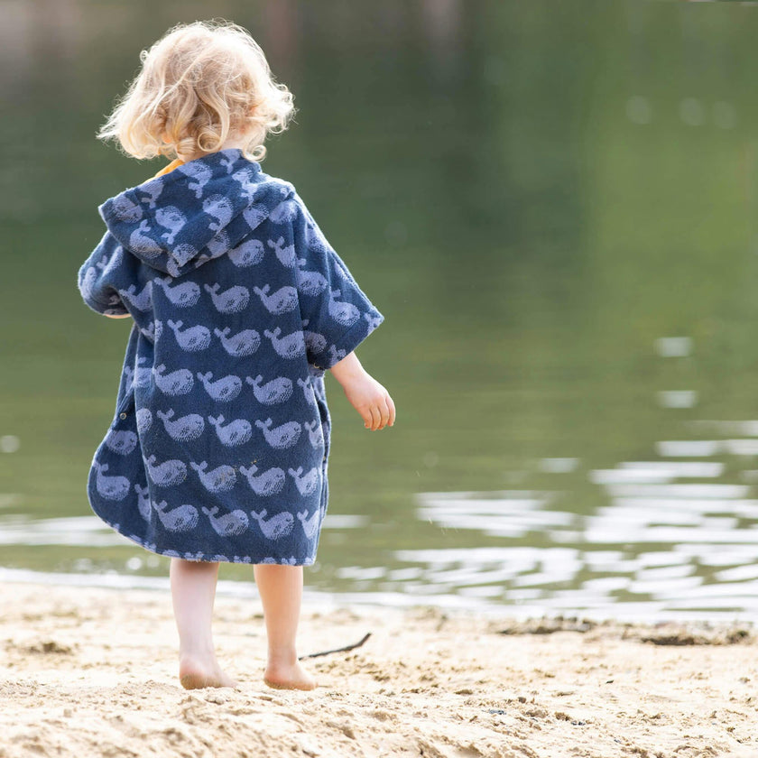 Singing Whales Baby Towel Poncho, Blue