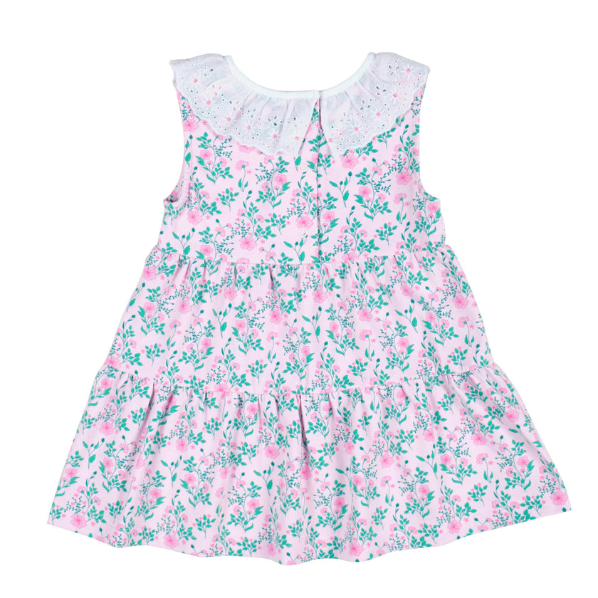 Floral Print Dress with Eyelet Collar