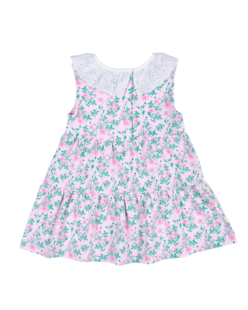 Floral Print Dress with Eyelet Collar
