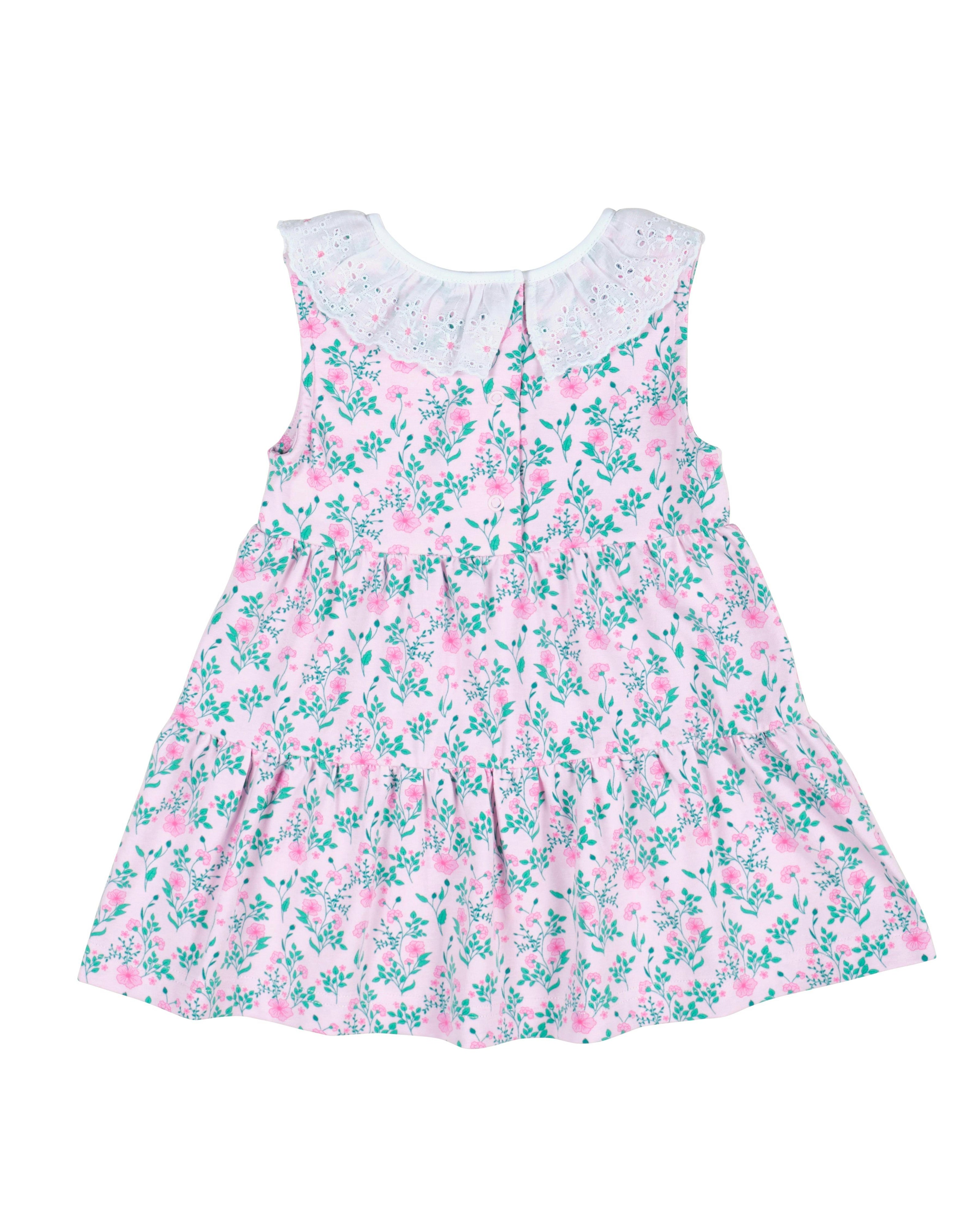 Floral Print Dress with Eyelet Collar
