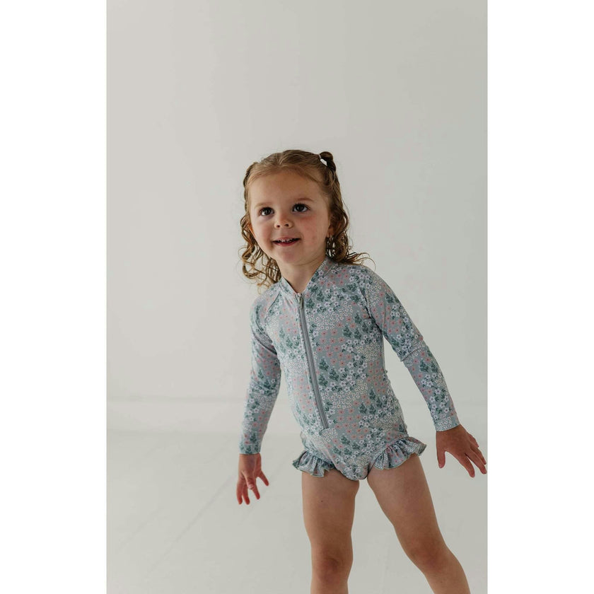 Girl's One-Piece Ruffle Rash Guard Swimsuit