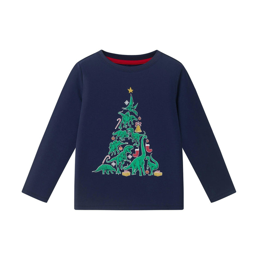 Long Sleeve Holiday Tee | Dino Christmas Tree