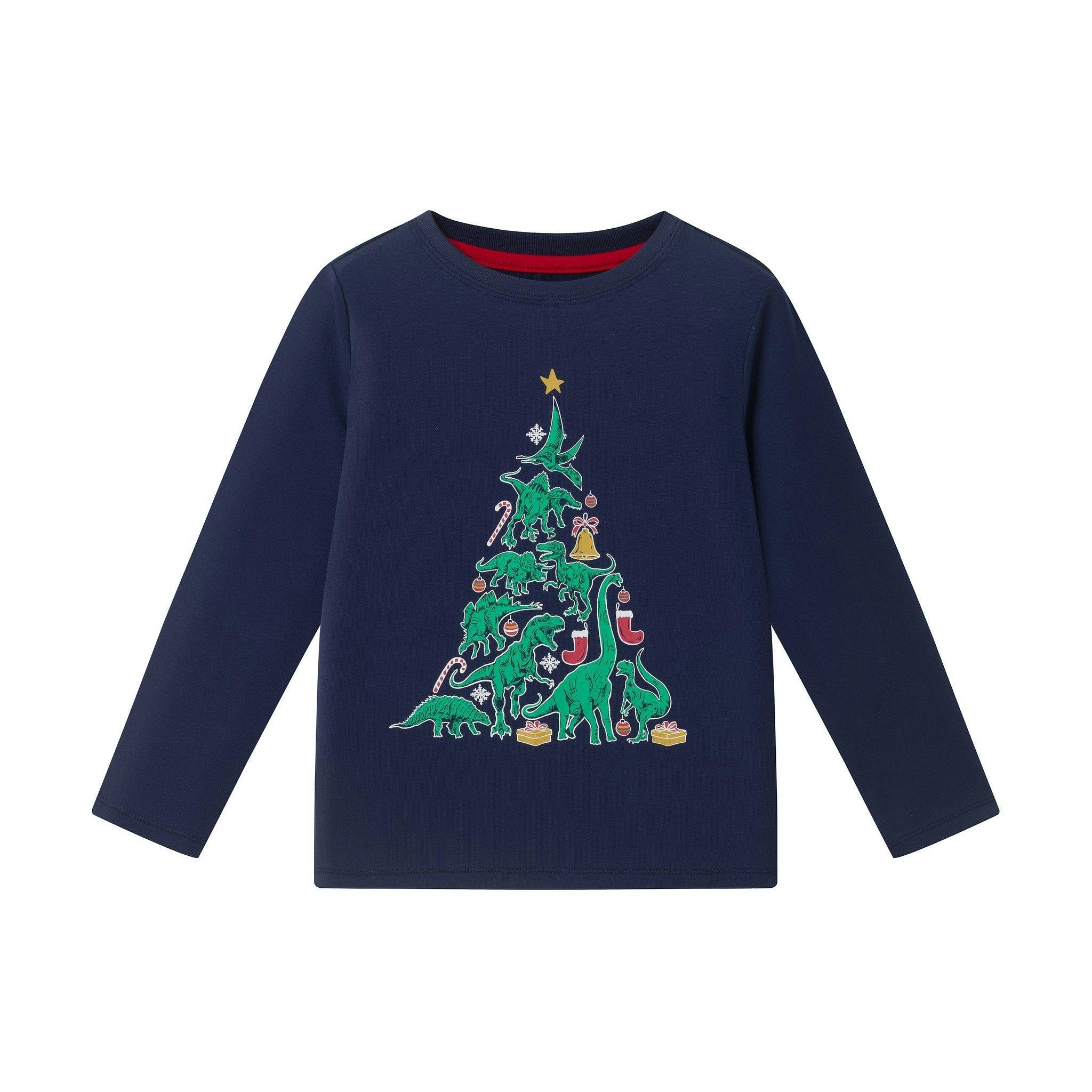 Long Sleeve Holiday Tee | Dino Christmas Tree