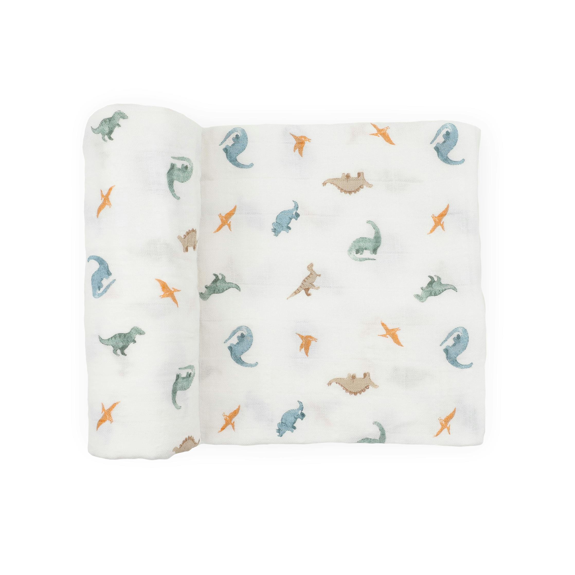 Organic Cotton Muslin Swaddle Blanket - Little Dino