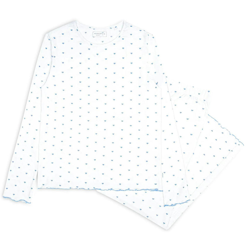 women's blue heart pima pajamas set