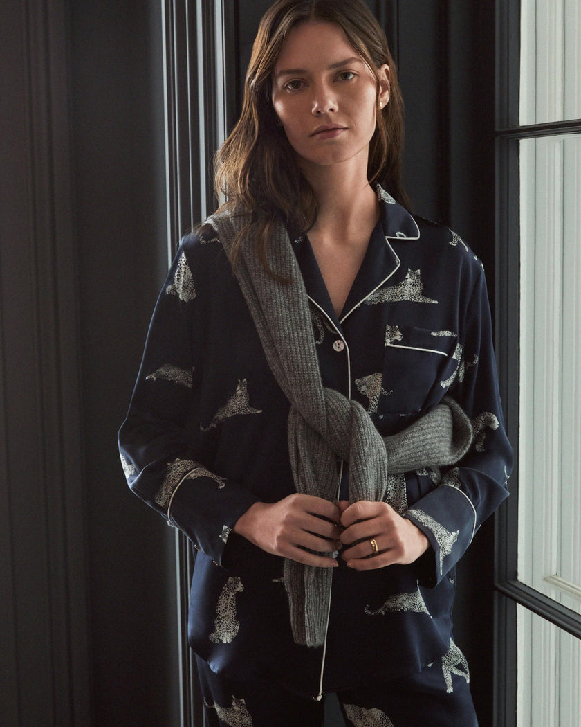 Women's Silk Pajama Set in Panthère de Nuit
