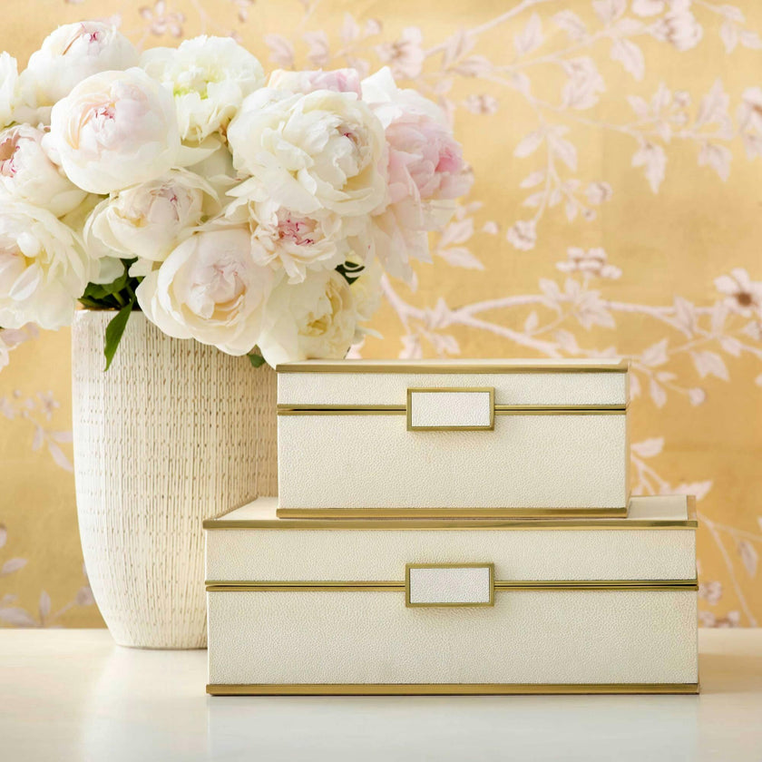 Classic Shagreen Small Jewelry Box, Cream