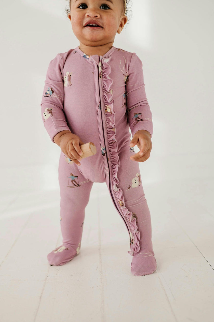 Baby Girl Footie Romper in Ski in Mauve
