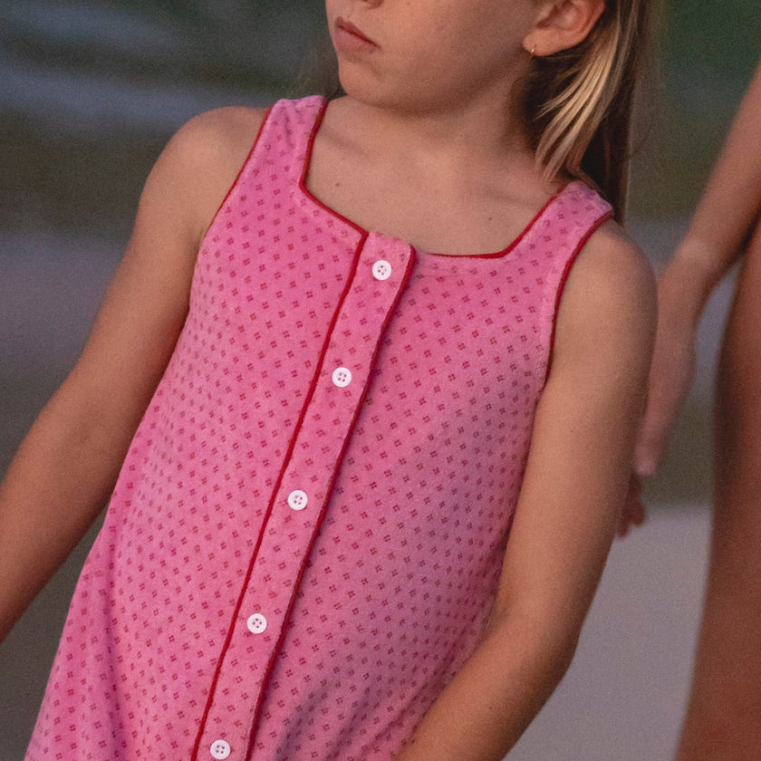 girls blush dot french terry button front dress