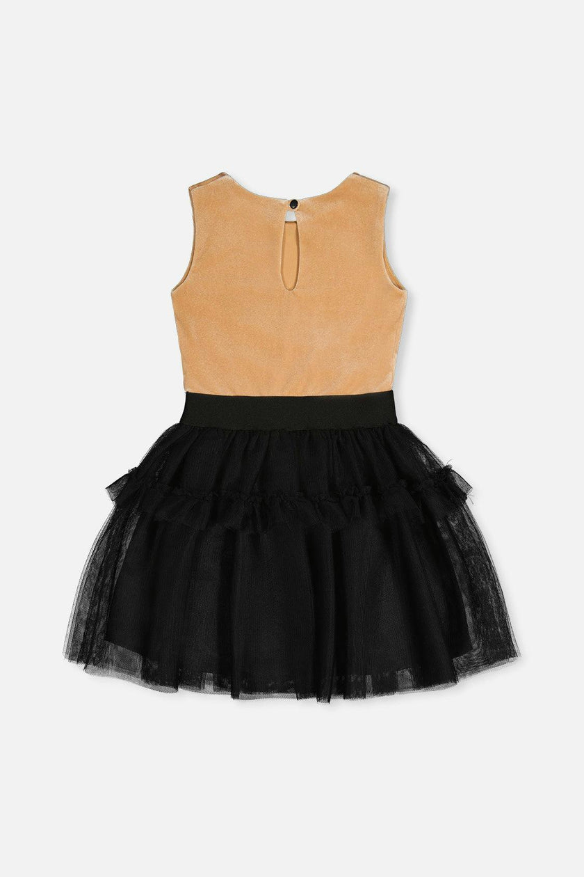 Bi-Material Sleeveless Dress Beige And Black