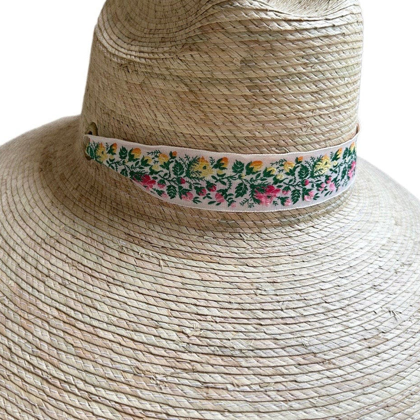 Mommy & Me Sun Hat Set - Hollyhock & Petunia - Long Rainbow Rosebud Vintage Ribbon