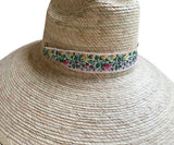 Mommy & Me Sun Hat Set - Hollyhock & Petunia - Long Rainbow Rosebud Vintage Ribbon