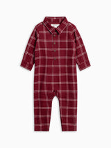 Mishka Flannel Lined Collar Romper - Pomegranate Plaid