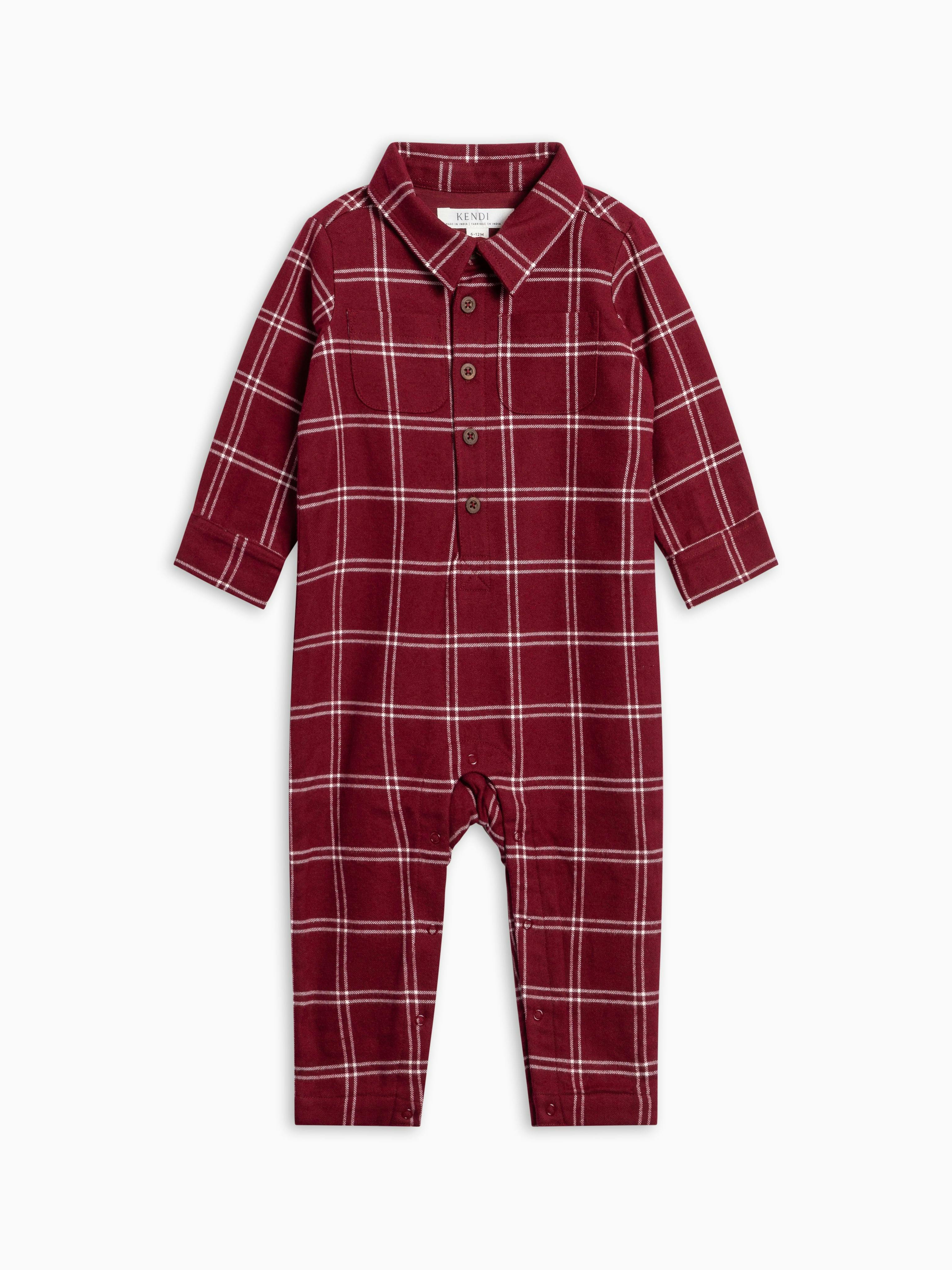Mishka Flannel Lined Collar Romper - Pomegranate Plaid