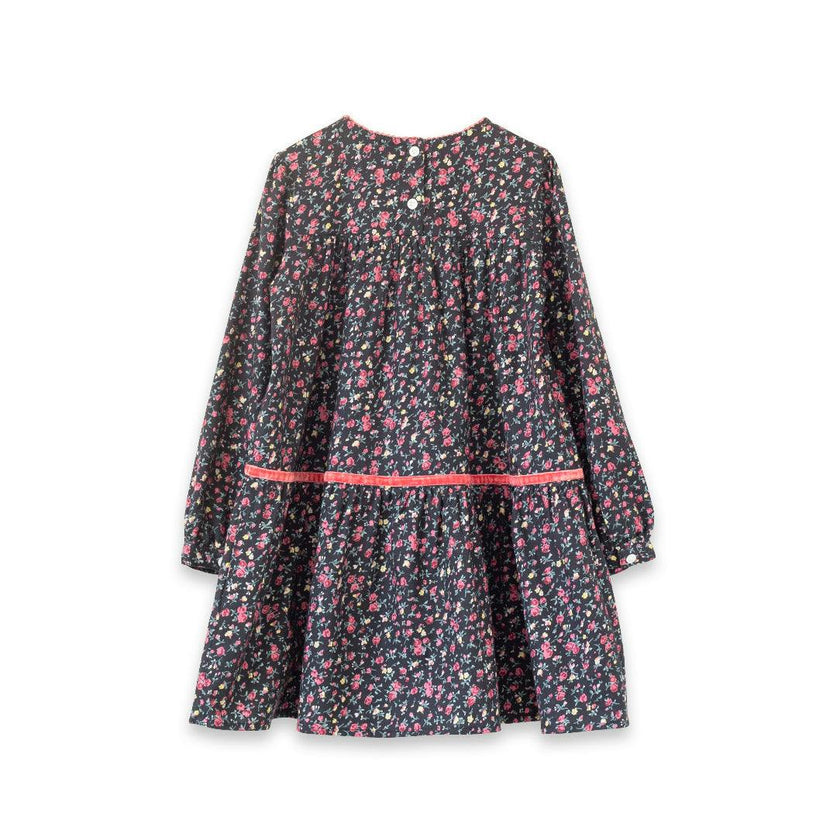 Piper Tiered Dress with Velvet Trim | Ebony Floral