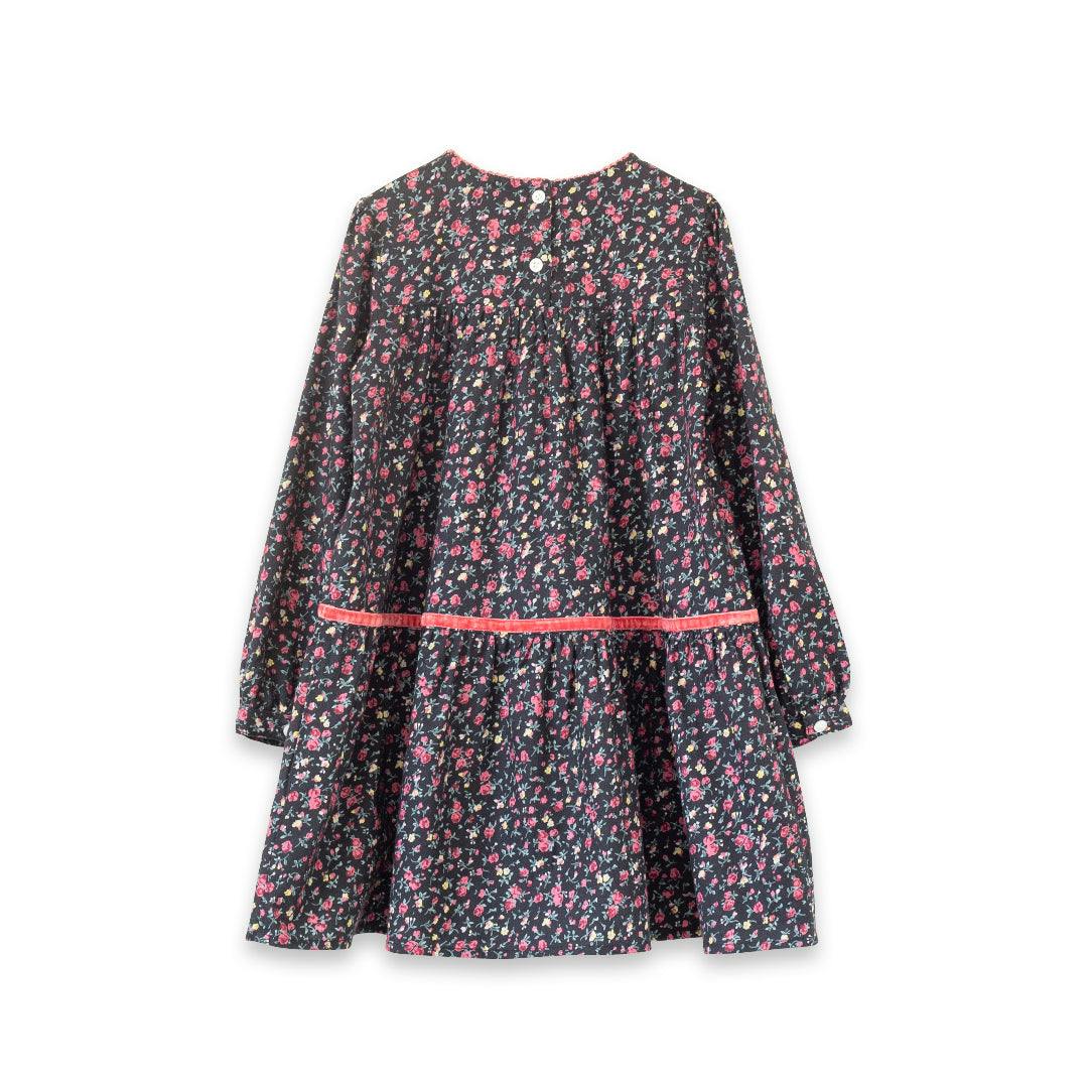 Piper Tiered Dress with Velvet Trim | Ebony Floral