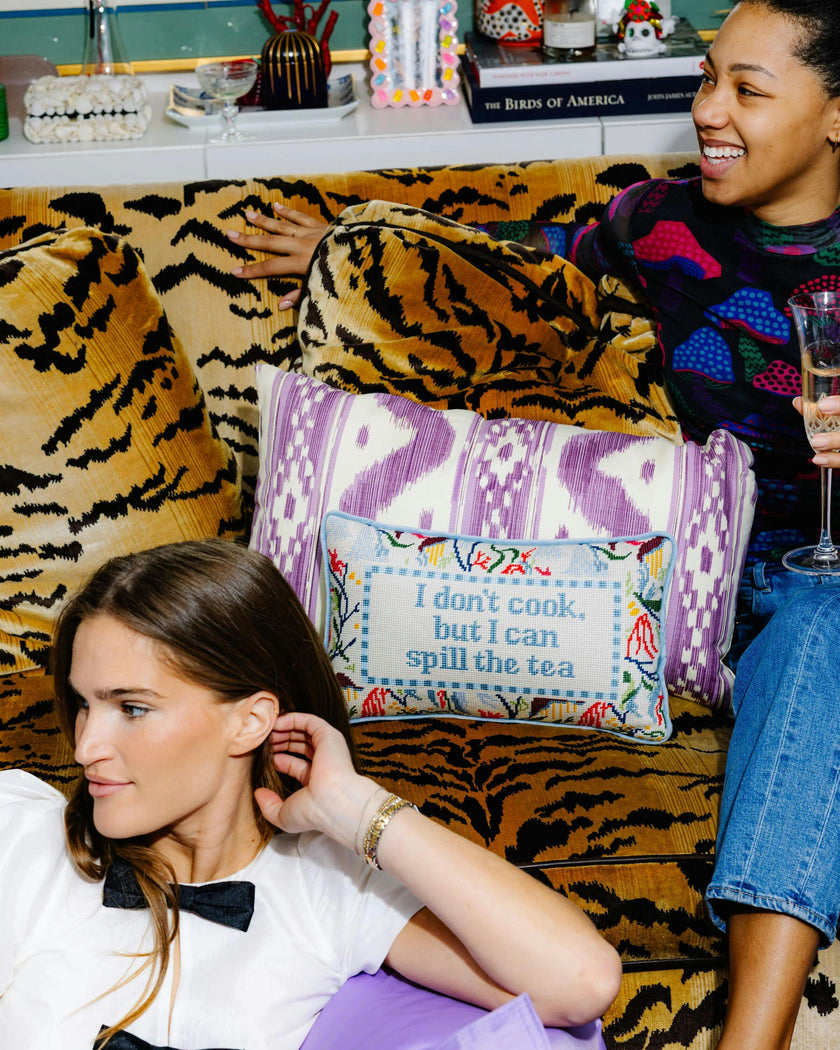 Spill the Tea Needlepoint Pillow