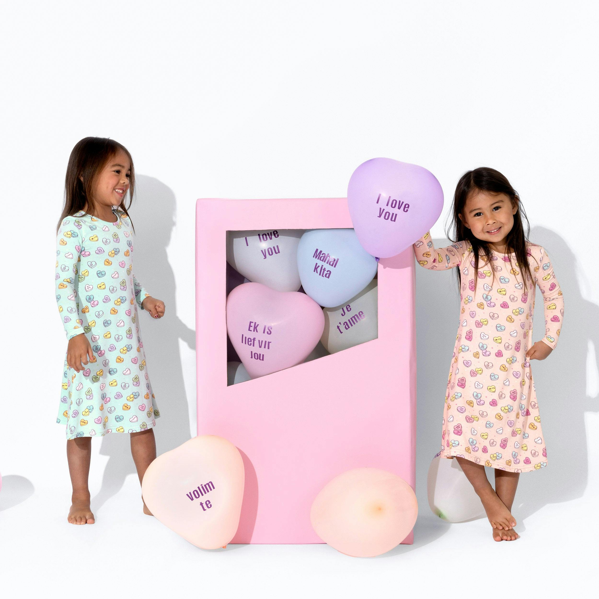 Candy Hearts Pink Bamboo Girls' Long Sleeve Dress