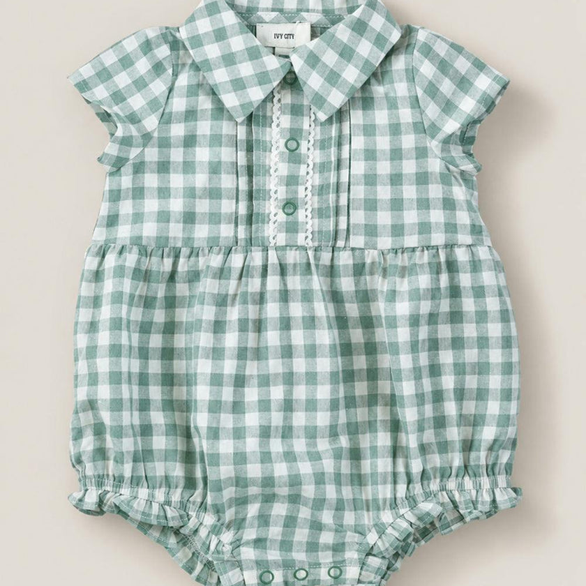 Baby Amber Romper in Sage Gingham