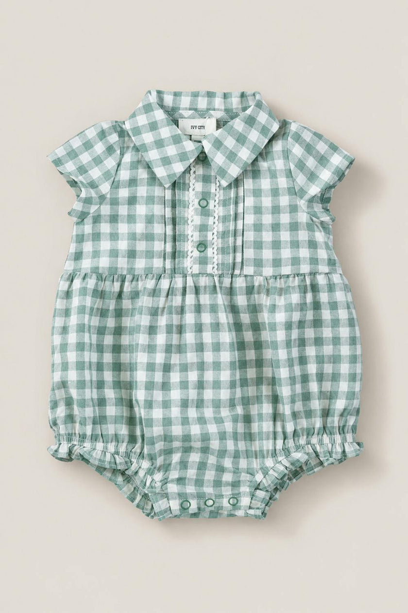 Baby Amber Romper in Sage Gingham
