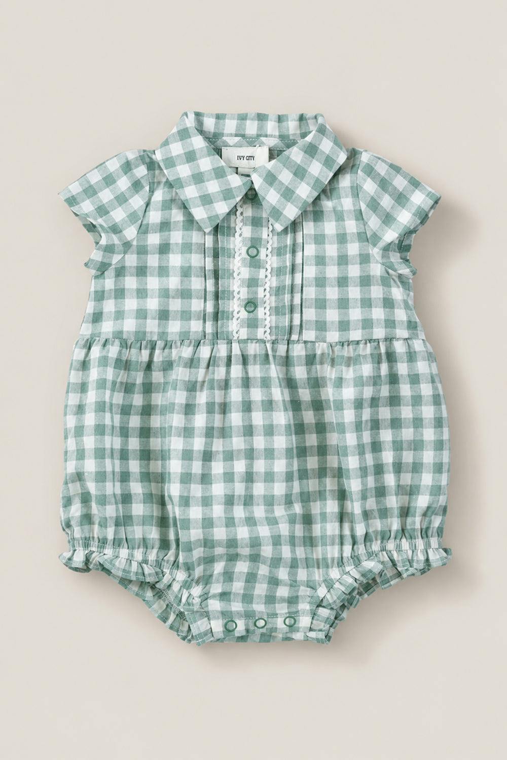 Baby Amber Romper in Sage Gingham