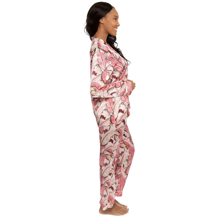 Women's Martinique® Pink Banana Leaf Long PJ Set - SILK