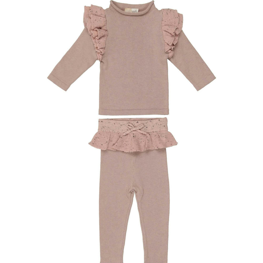 Chic Ruffle Shoulder Long Sleeve Top & Pant 2-Piece Set