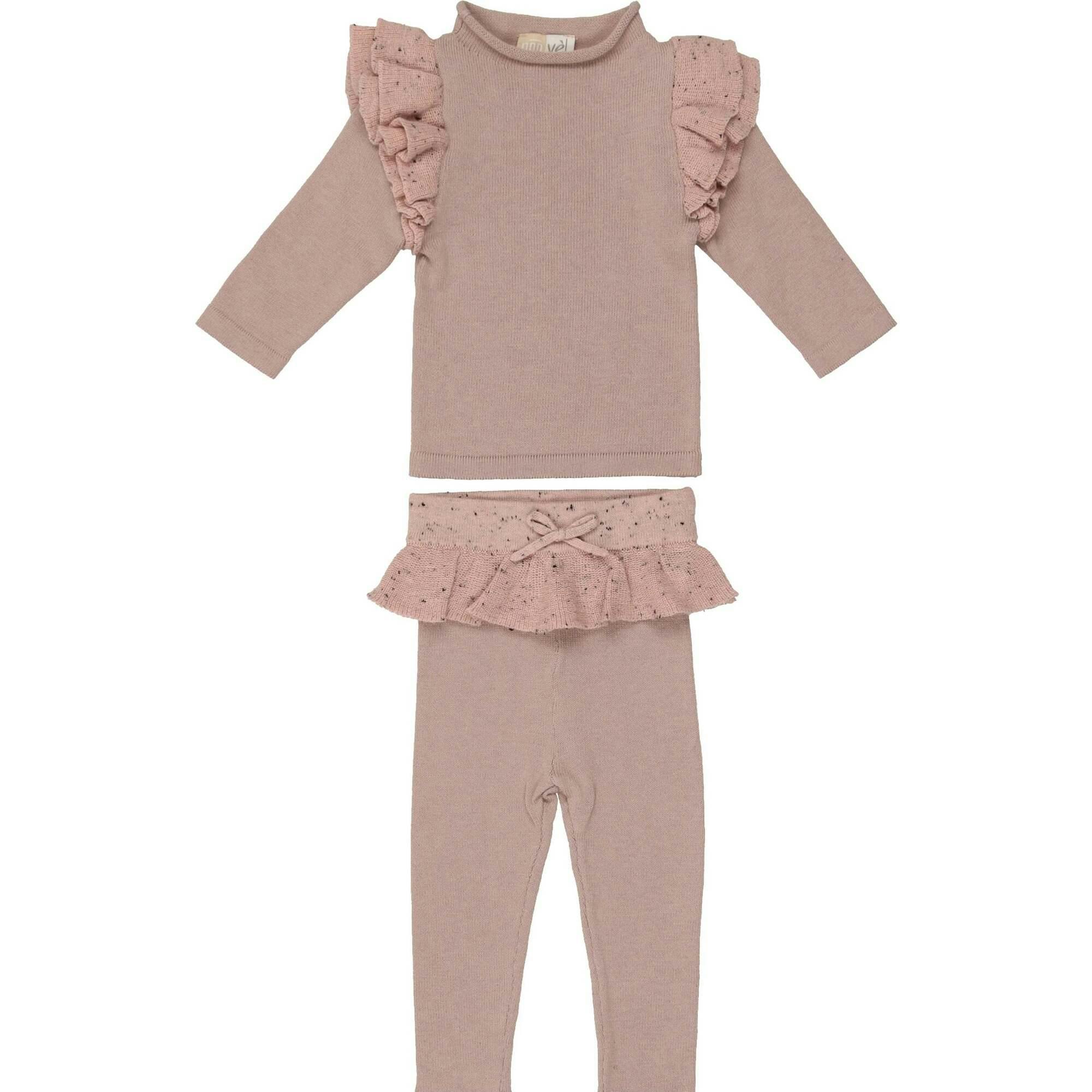 Chic Ruffle Shoulder Long Sleeve Top & Pant 2-Piece Set