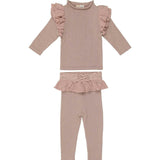 Chic Ruffle Shoulder Long Sleeve Top & Pant 2-Piece Set