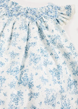 Audrey Toile Capped Sleeve Hand Smocked Dress with Bloomers in Blue (3-12mths)