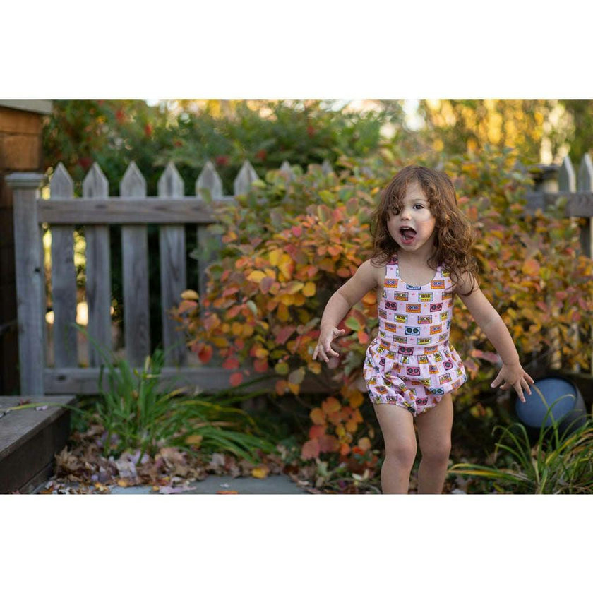Cross Back Bubble Romper in Cassettes/Stars