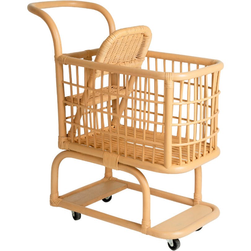 Kids Handcrafted Rattan Shopping Cart With Baby Seat - Wicker