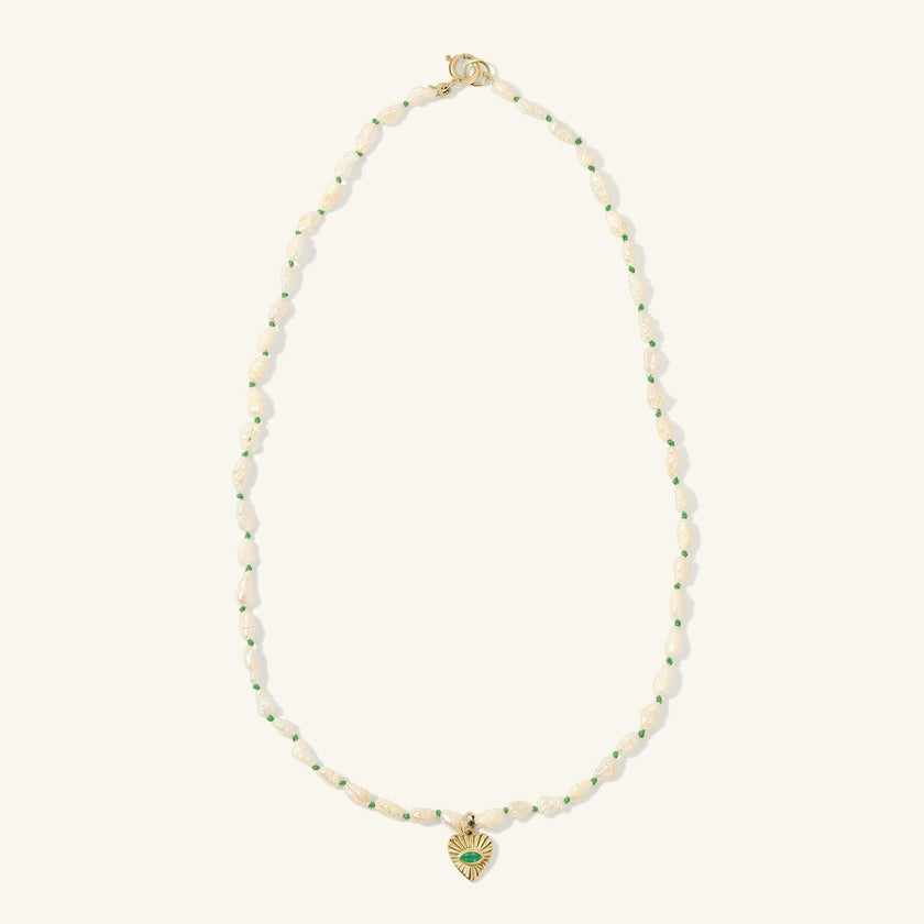 Heshi Pearl Necklace with Emerald Heart