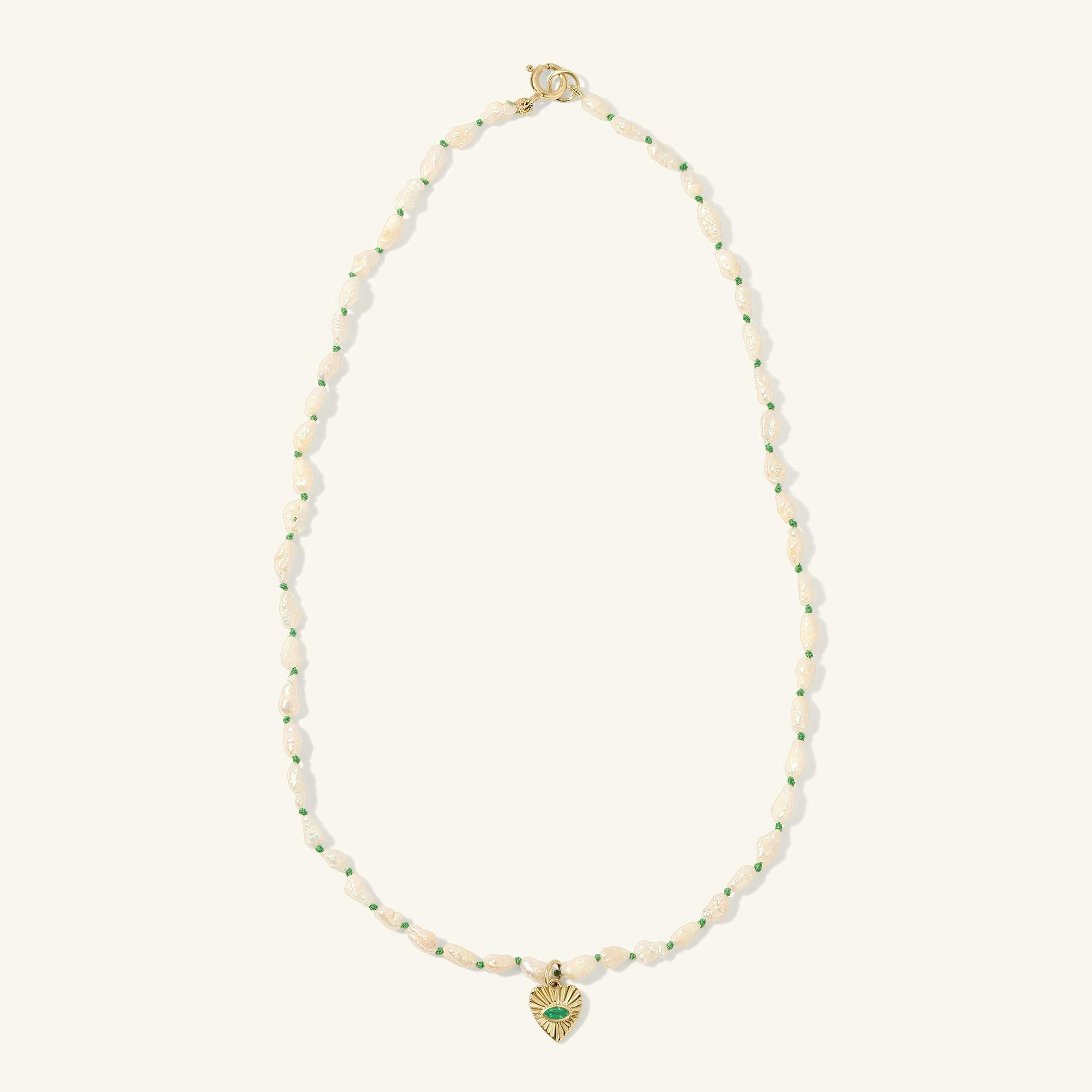 Heshi Pearl Necklace with Emerald Heart