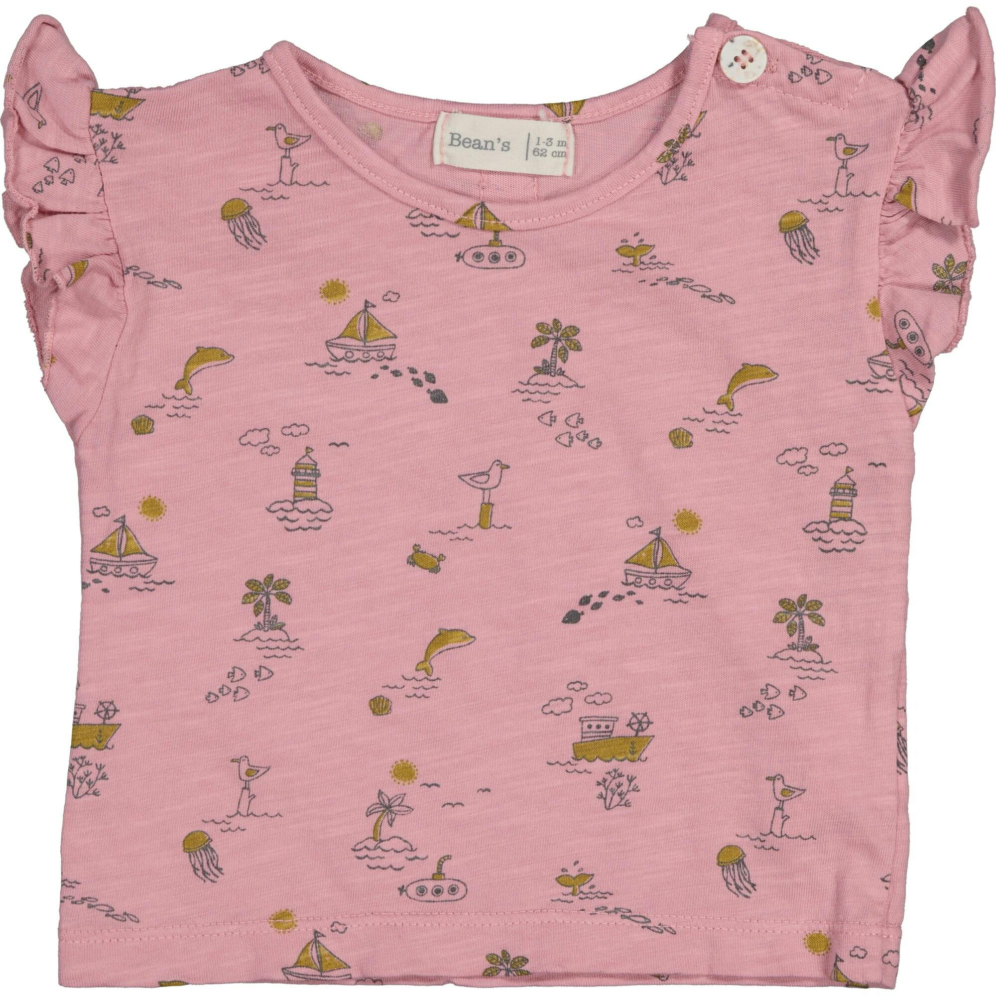 All-Over Sea Theme Print Ruffle Shoulder T-Shirt