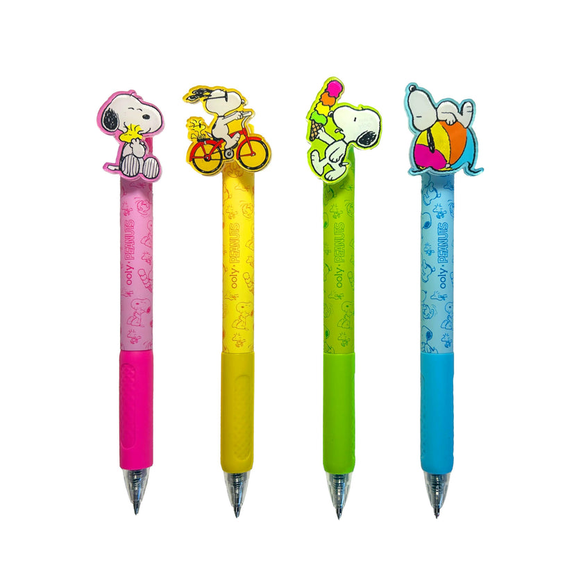 OOLY x Peanuts Black Ink Retractable Gel Pens - Snoopy & Woodstock - Set of 4