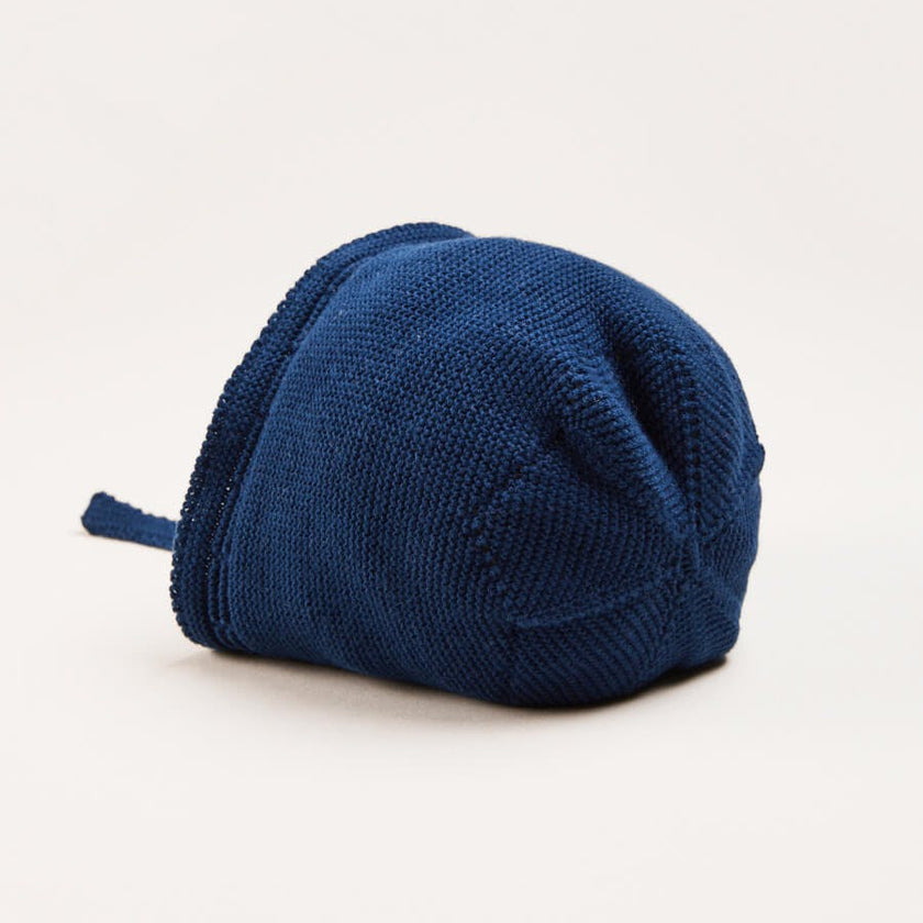 Openwork Knitted Bonnet in Navy (S-L)