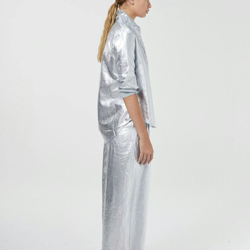 Culotte Metallic Linen Pants - New Silver