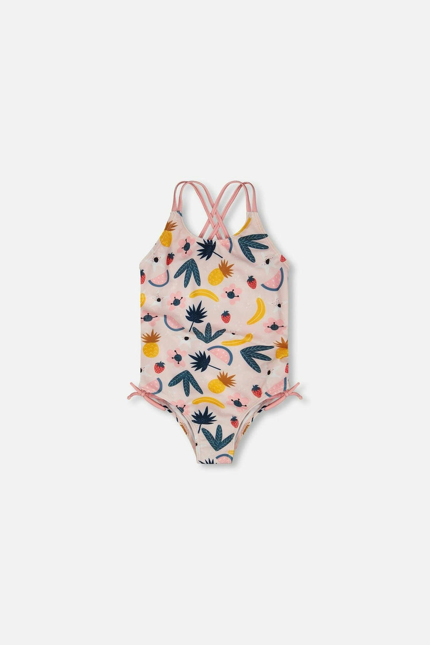 One-Piece Swimsuit Pink Printed Fruits