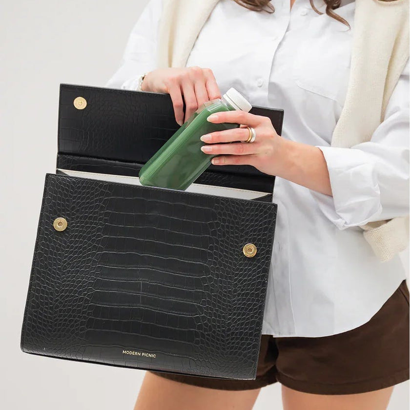 Large, Insulated, Chic Lunchbox, Black Croc