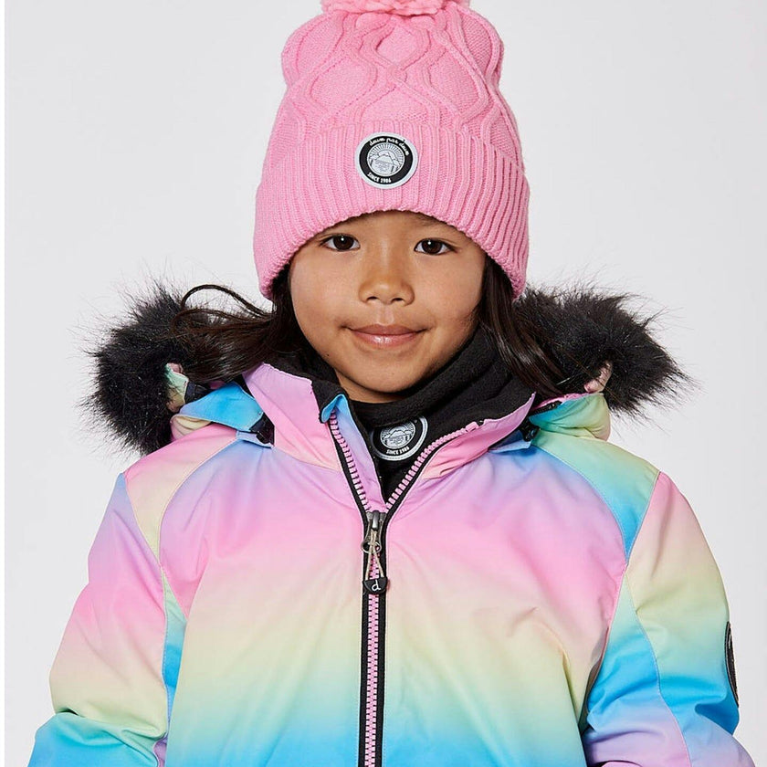 Lined Knit Pompom Hat Pink