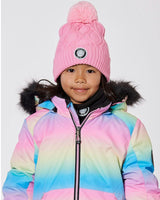 Lined Knit Pompom Hat Pink