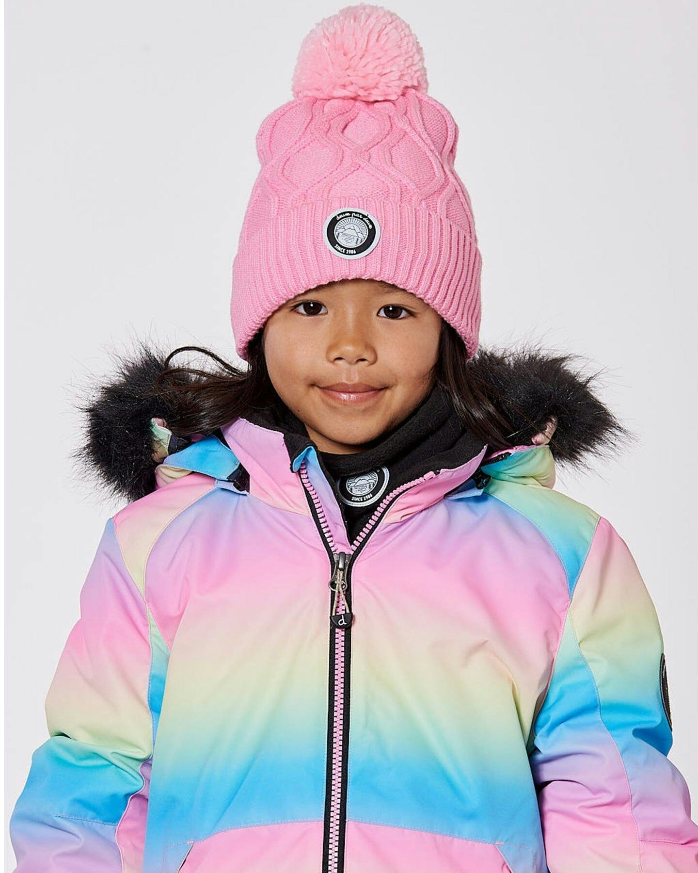 Lined Knit Pompom Hat Pink