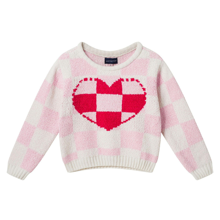 Girls Sweater & Flare Legging Set | Checkered Heart - Pink