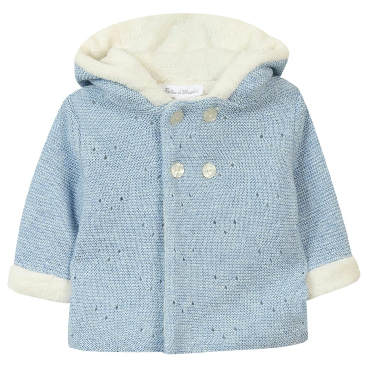 TARTINE ET CHOCOLAT Faux-Fur Lined Knit Jacket, Blue
